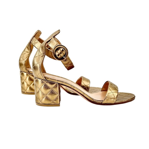 Gianvito Rossi Gold Quilted Block Heel Ankle Strap Leather Heeled Sandals sz 39 - Picture 1 of 11
